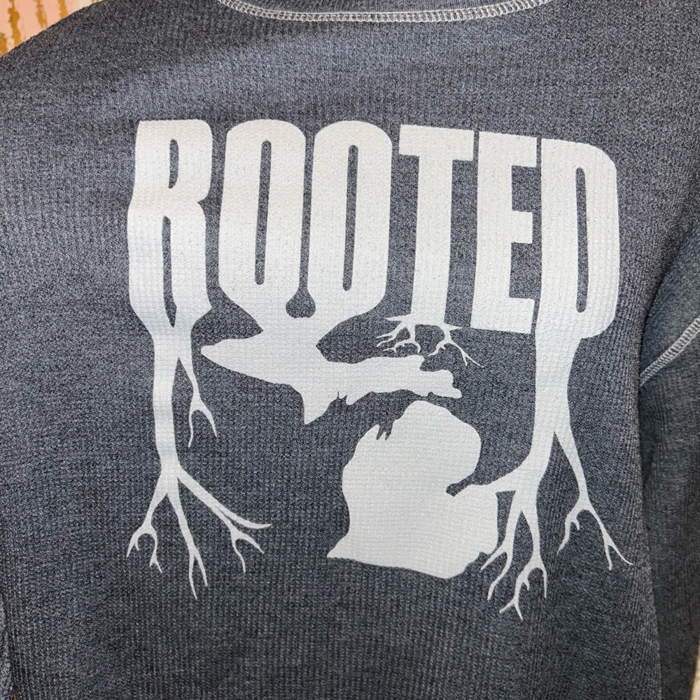J. America Charcoal Long Sleeve Tee with 'Rooted' Design Michigan Roots - Picture 3 of 5